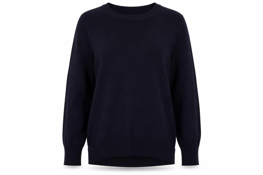 Front view of Next women’s blue crew neck cotton jumper, size UK 10