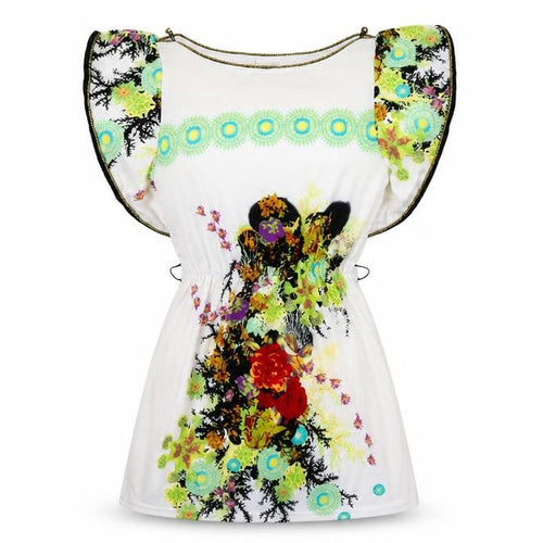 Jasmine Womens White Floral Polyester Fit & Flare  Size S  Boat Neck