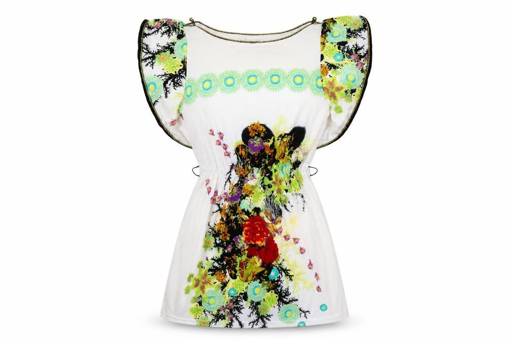 Jasmine Womens White Floral Polyester Fit & Flare  Size S  Boat Neck