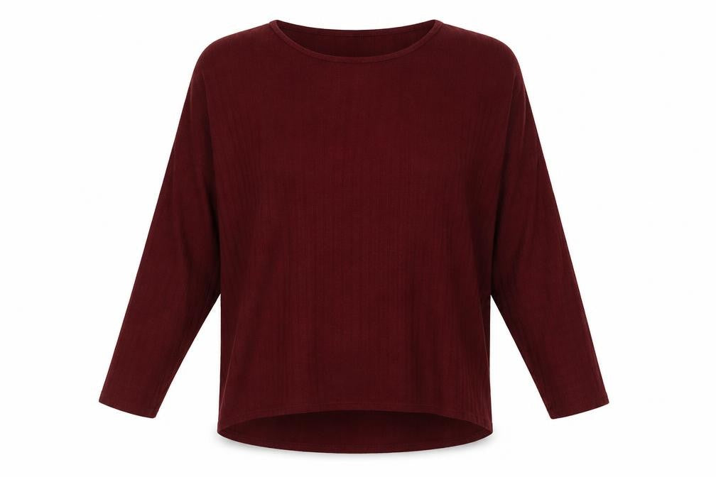 Front view of New Look women’s red crew neck polyester jumper, size L