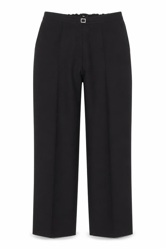 Front view of Soon women’s black herringbone polyester trousers, size UK 10, 26-inch leg regular