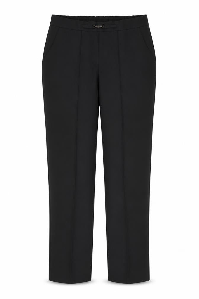 Front view of Papaya women’s black herringbone polyester trousers, size UK 10, 27-inch leg regular