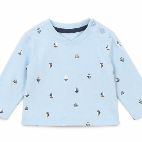 Matalan Baby Blue  Cotton Basic T-Shirt Size 0-3 Months Round Neck  - boat print