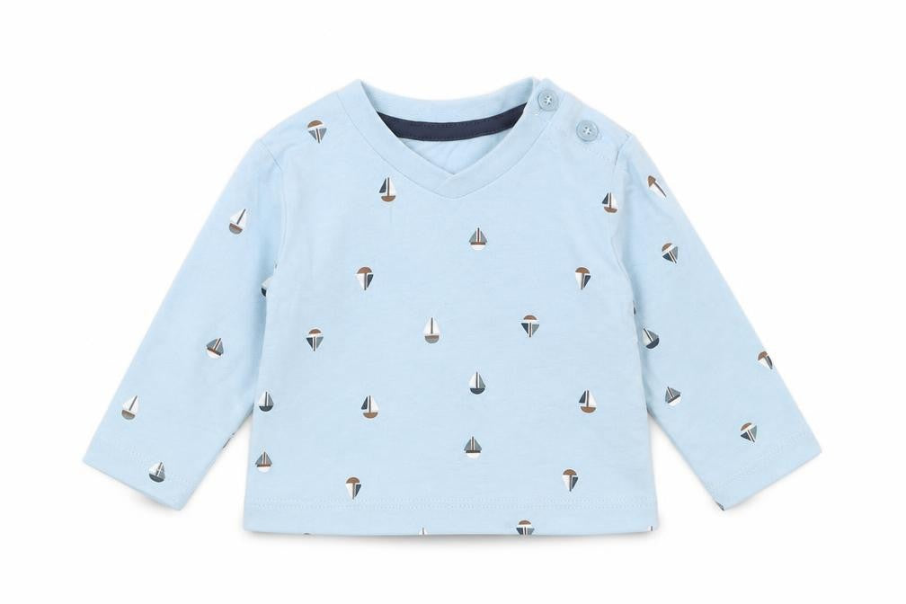 Matalan Baby Blue  Cotton Basic T-Shirt Size 0-3 Months Round Neck  - boat print