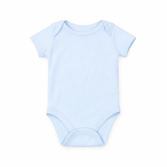 Front view of Nutmeg Baby Blue Cotton Babygrow One-Piece Size Newborn