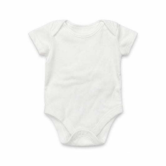 Front view of Nutmeg Baby White Cotton Babygrow One-Piece Size Newborn