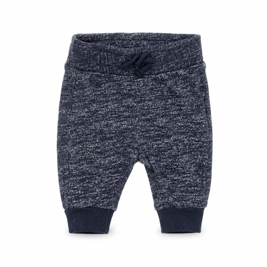 Front view of Nutmeg Baby Blue Cotton Jogger Trousers, size 0-3, Months Drawstring