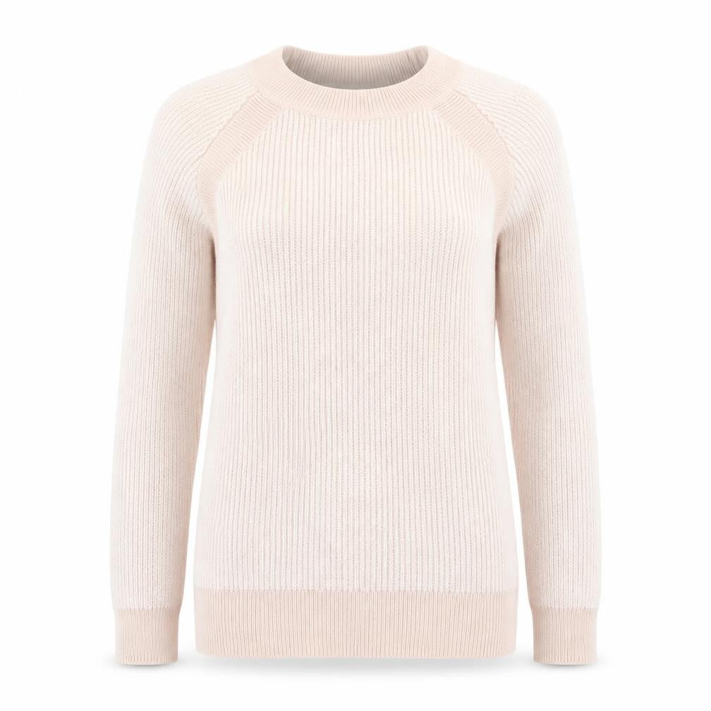 Front view of Principles women’s pink round neck nylon jumper, size UK 8