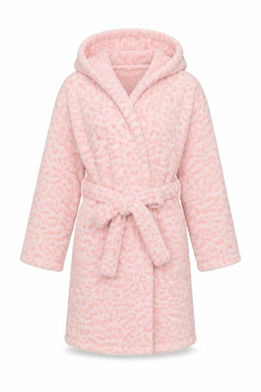 Front view of SLEEP BOUTIQUE girls’ pink geometric polyester top robe, size 5-6, years tie