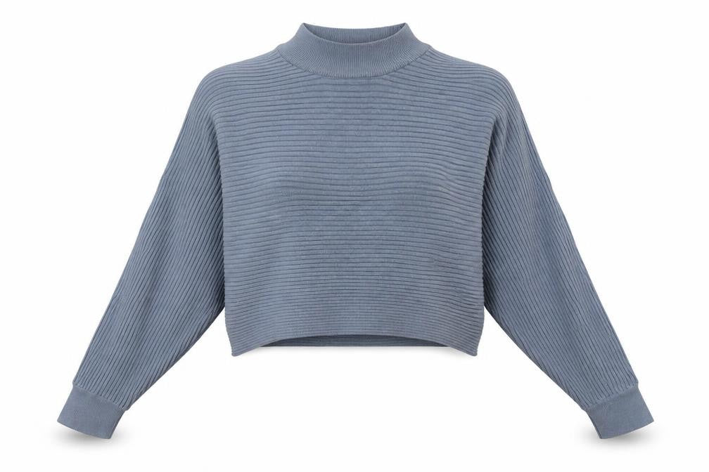 Front view of New Look women’s blue viscose pullover sweatshirt, size L, pullover - cropped