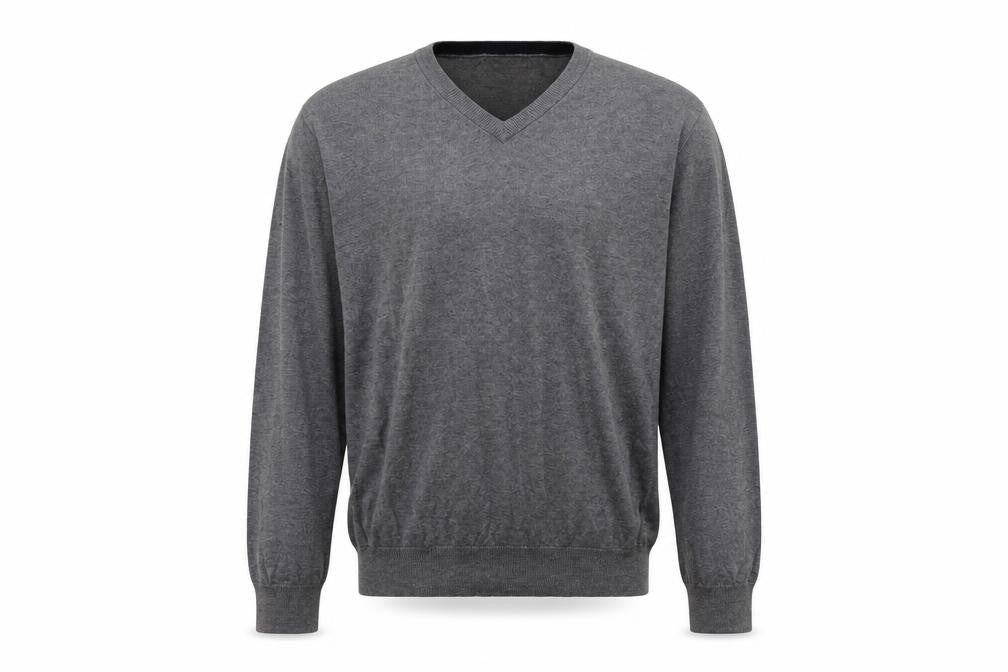 Front view of Stone Bay men’s grey cotton pullover sweatshirt, size L
