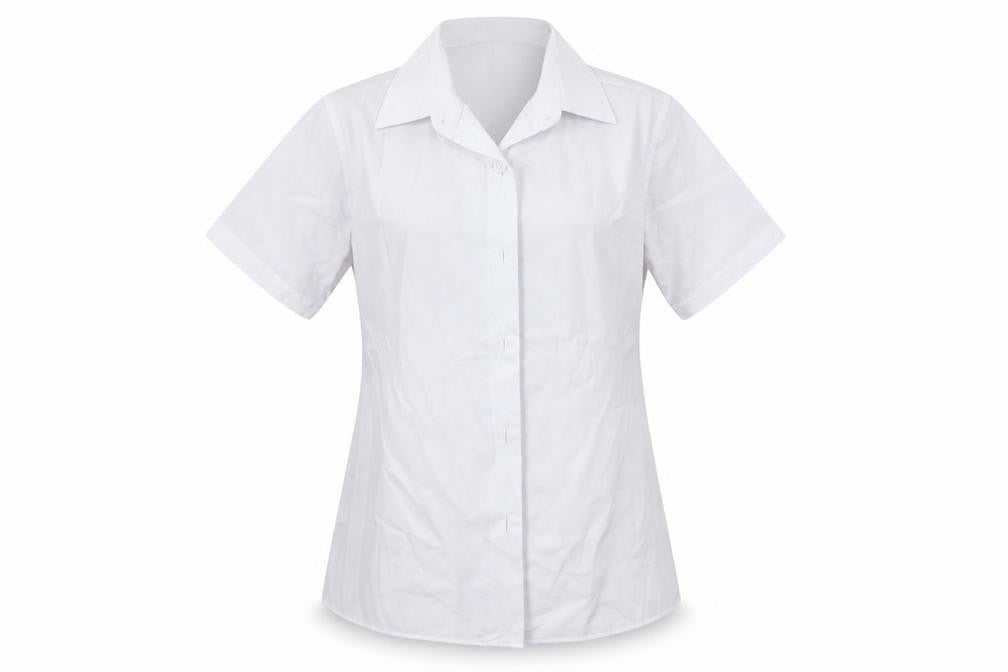 Front view of Marks & Spencer boys’ white polyester basic button-up, size 8-9, years collared button - school wear