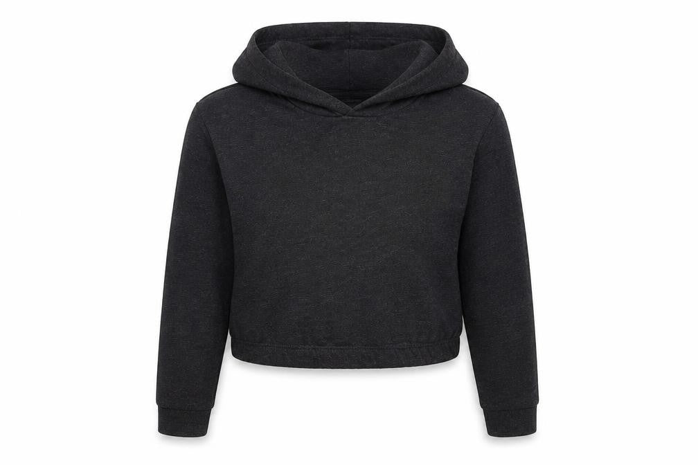 Front view of Studio girls’ grey cotton pullover hoodie, size 6-7, years pullover - cropped