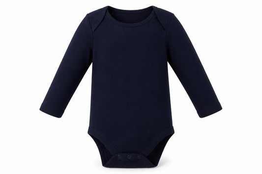 Front view of George boys’ blue cotton babygrow one-piece, size 18, months buckle
