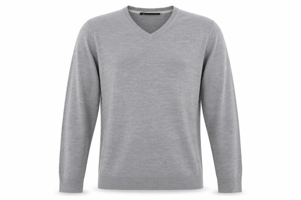 Front view of Burton men’s grey acrylic pullover sweatshirt, size L