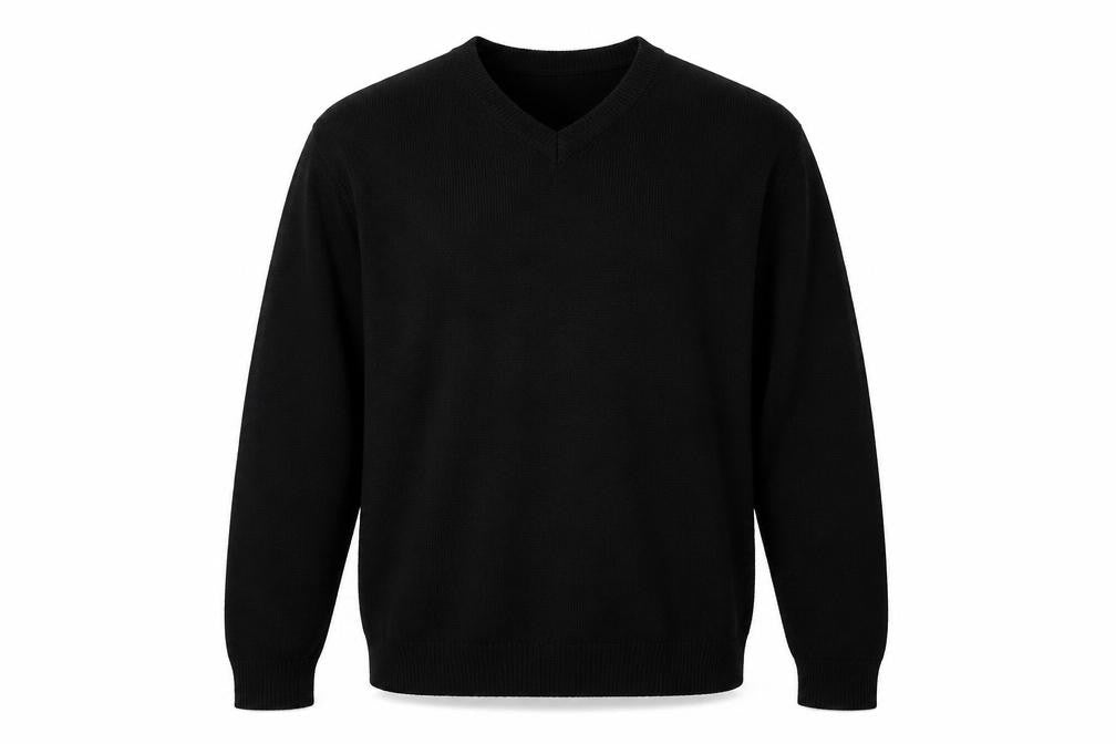 Front view of Debenhams men’s black acrylic pullover sweatshirt, size L