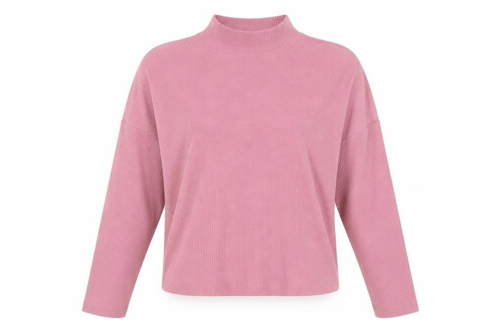 Front view of Red Herring women’s pink mock neck polyester jumper, size UK 8