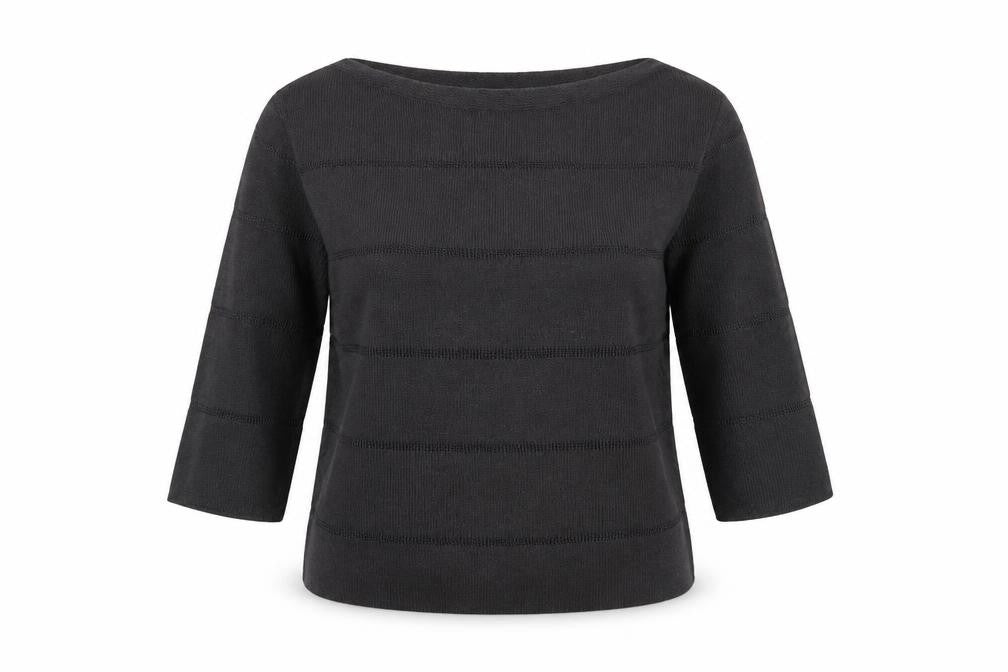Front view of Minuet women’s grey boat neck viscose jumper, size M