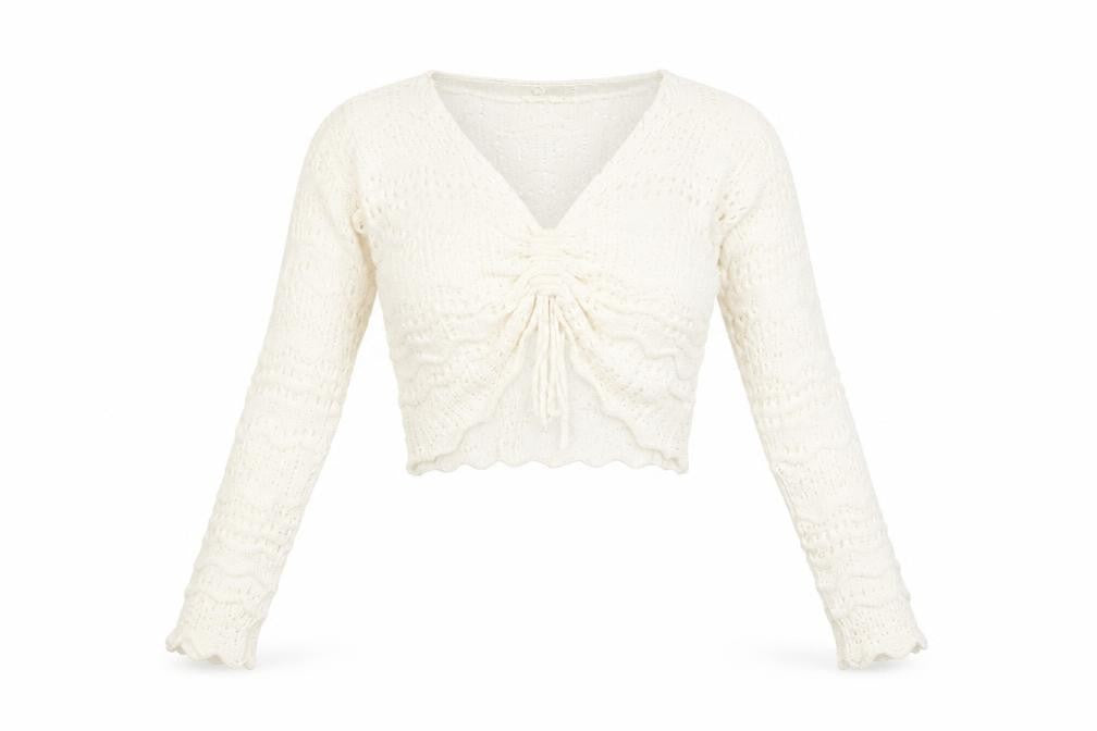 Front view of Missguided women’s ivory v-neck acrylic jumper, size L