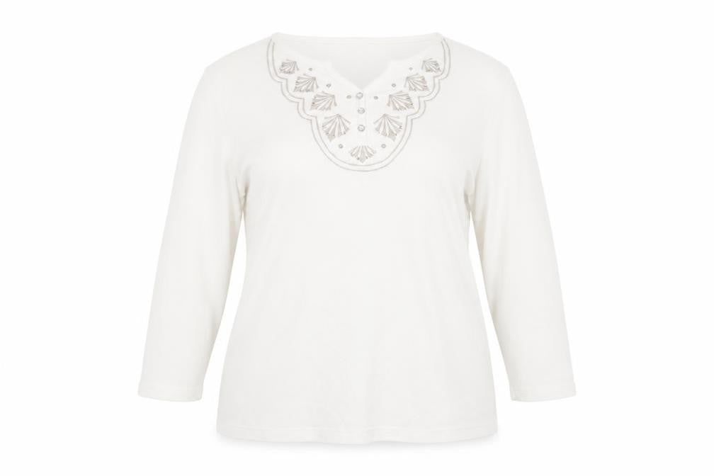 Front view of Bonmarché women’s white polyester basic blouse, size XL, v-neck