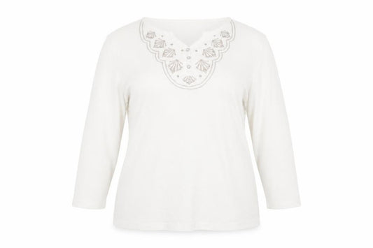 Front view of Bonmarché women’s white polyester basic blouse, size XL, v-neck