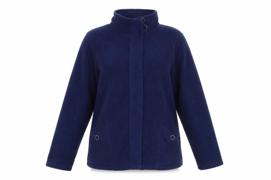 Front view of Betty Kay women’s blue jacket, size M, zip