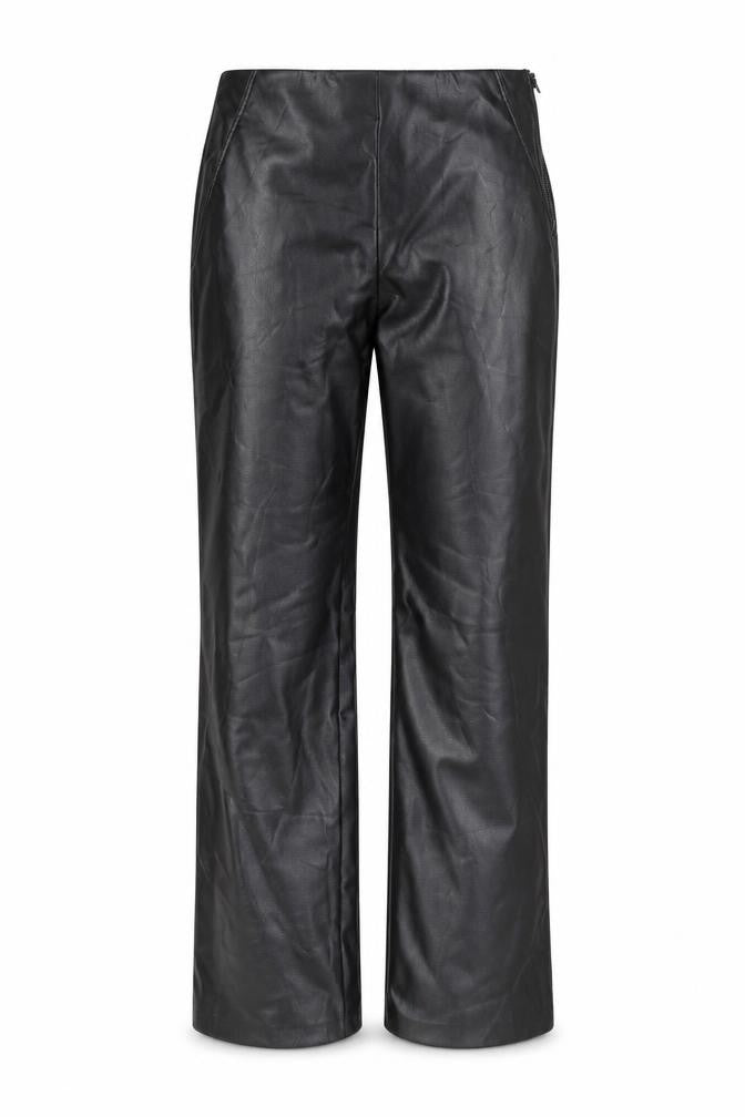 Front view of Preworn women’s black polyurethane trousers, size UK 30, in, 29-inch leg regular