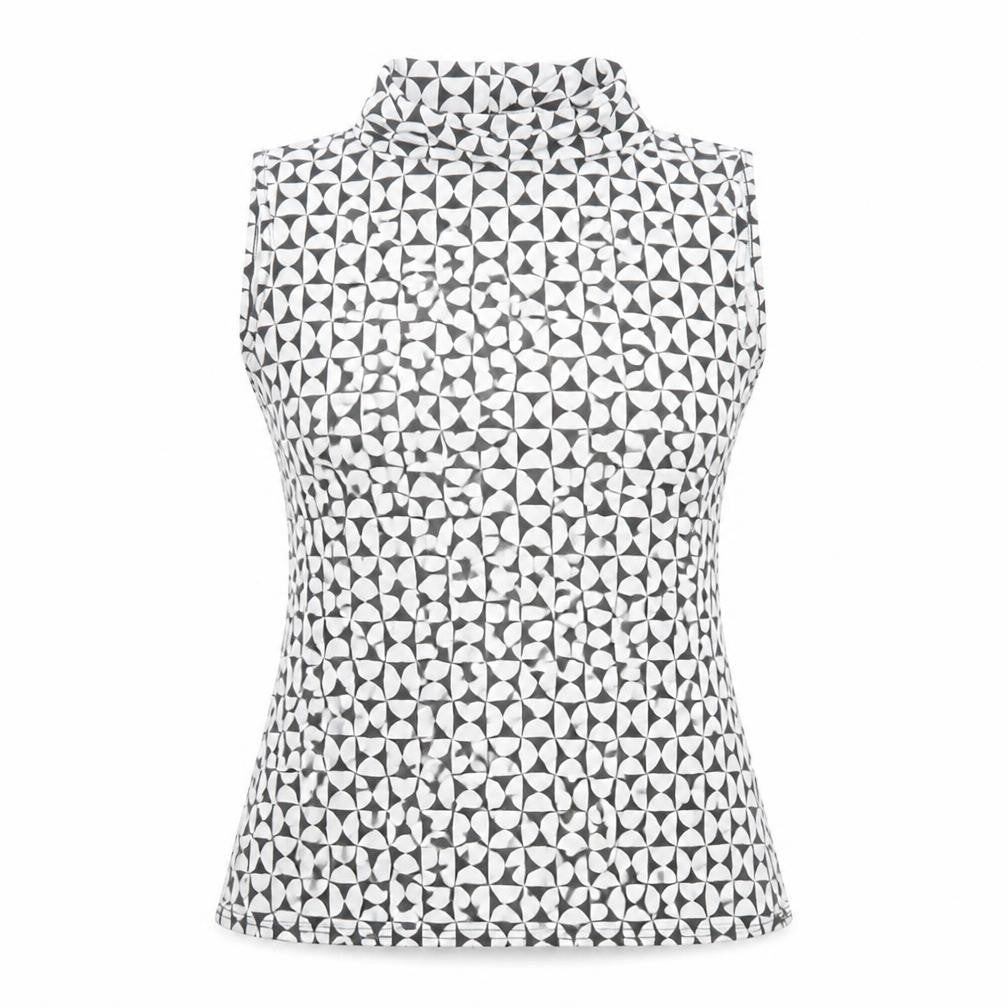 Front view of Sisters Point women’s white geometric polyester basic blouse, size S, round neck