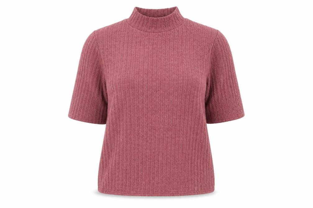 Front view of George women’s purple round neck striped polyester jumper, size UK 18