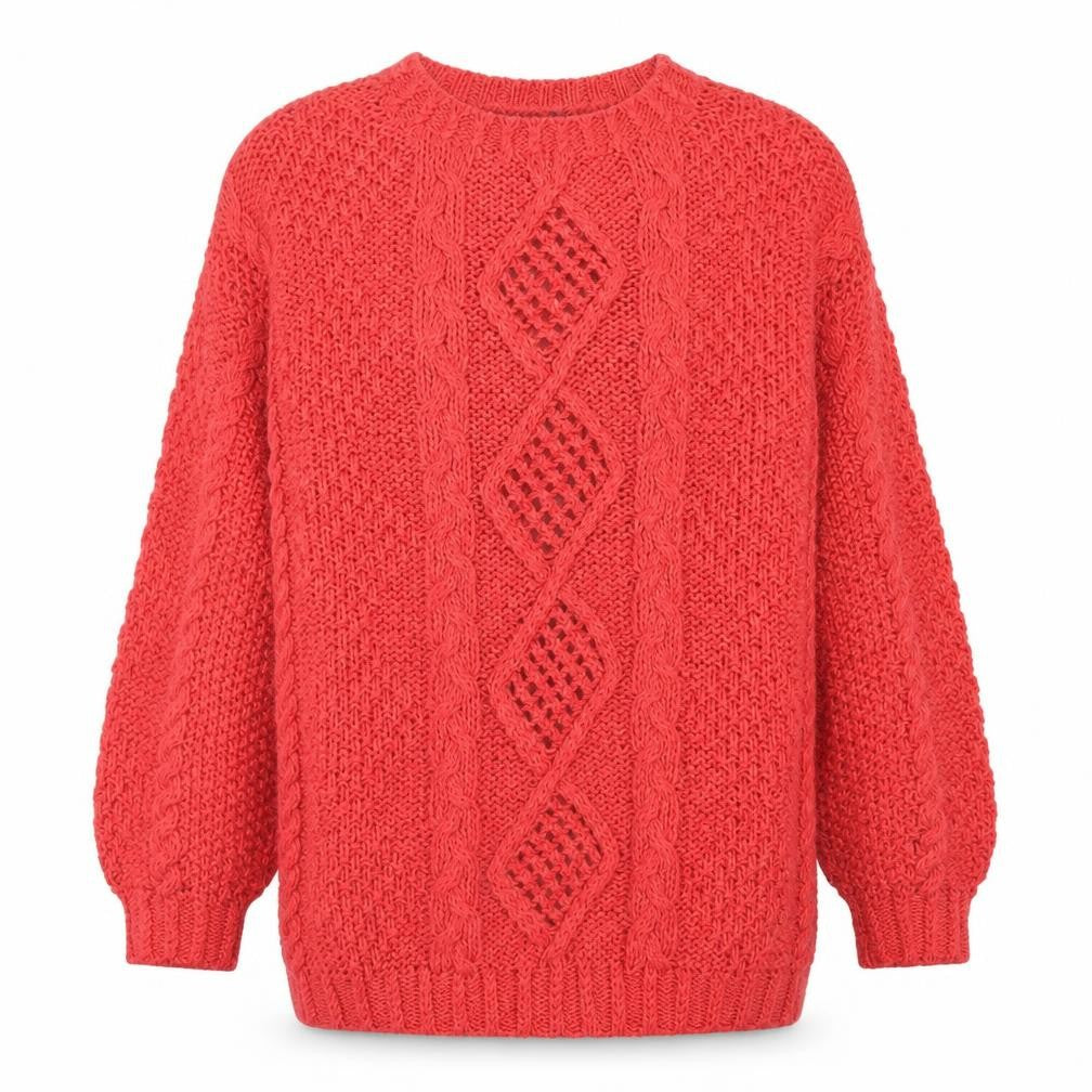Front view of Expressions women’s pink round neck geometric acrylic jumper, size UK 12