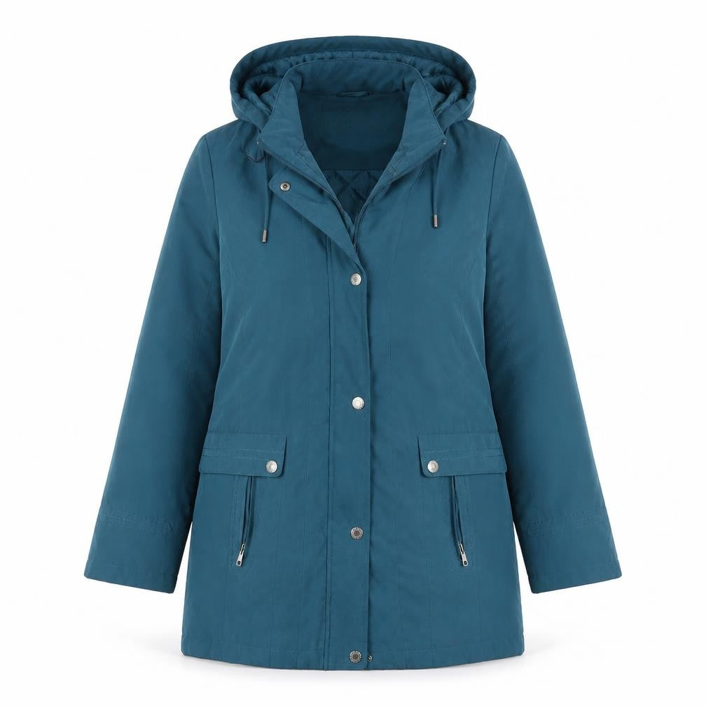 Front view of Bonmarché women’s blue jacket coat, size M, zip