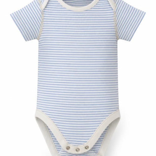 Marks and Spencer Boys Blue Striped Cotton Babygrow One-Piece Size 9-12 Months  Buckle