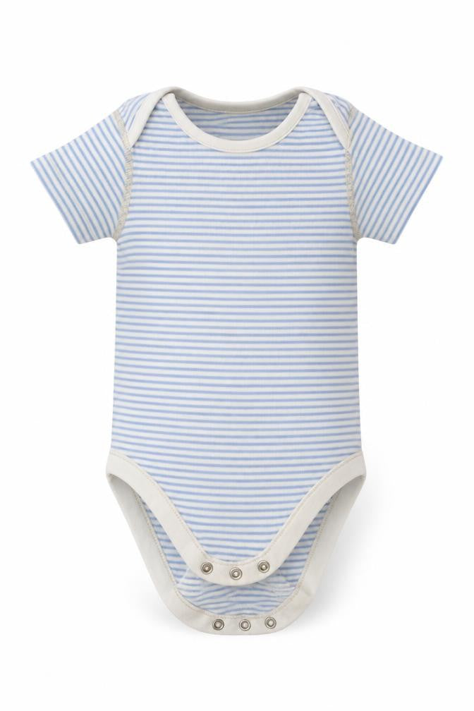 Marks and Spencer Boys Blue Striped Cotton Babygrow One-Piece Size 9-12 Months  Buckle