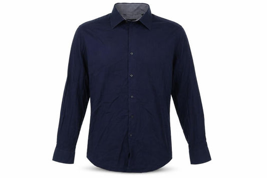Front view of George men’s blue cotton button-up, size 17, collared button