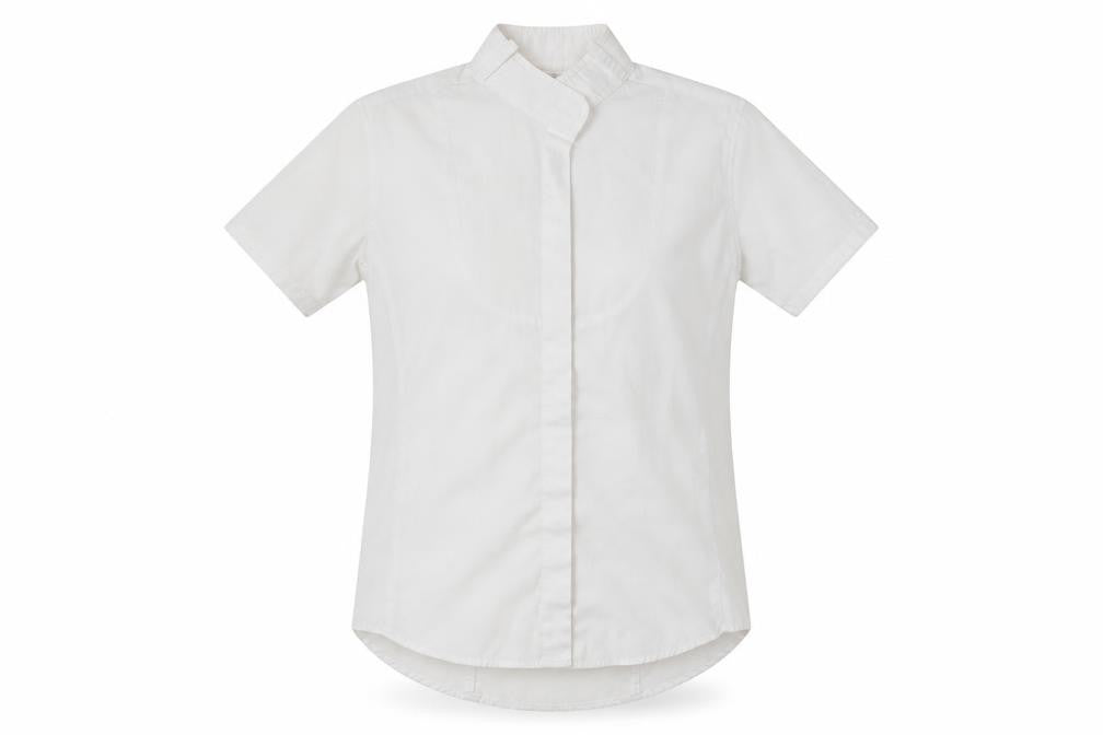 Front view of Dublin women’s white polyester basic button-up, size UK 10, collared