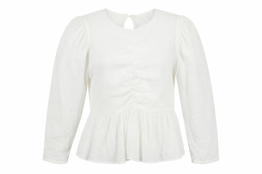 Front view of ASOS women’s white viscose basic blouse, size UK 10, round neck