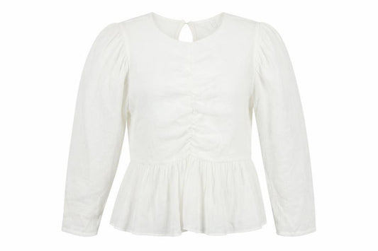Front view of ASOS women’s white viscose basic blouse, size UK 10, round neck