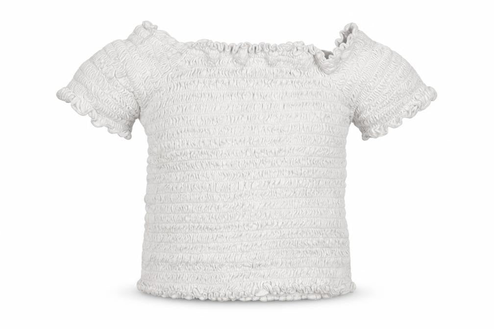 Front view of Primark girls’ white polyester basic blouse, size 3-4, years off the shoulder