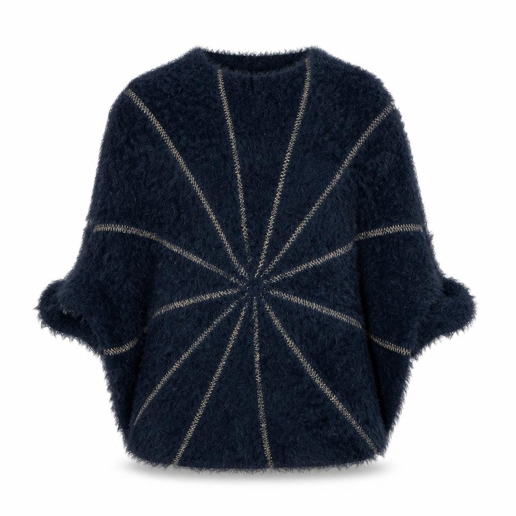Front view of Katsumi women’s blue round neck nylon jumper, size M