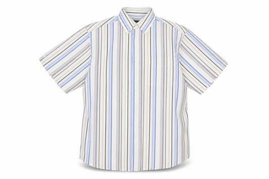 Front view of Lee Cooper men’s multicoloured striped cotton button-up, size M, collared