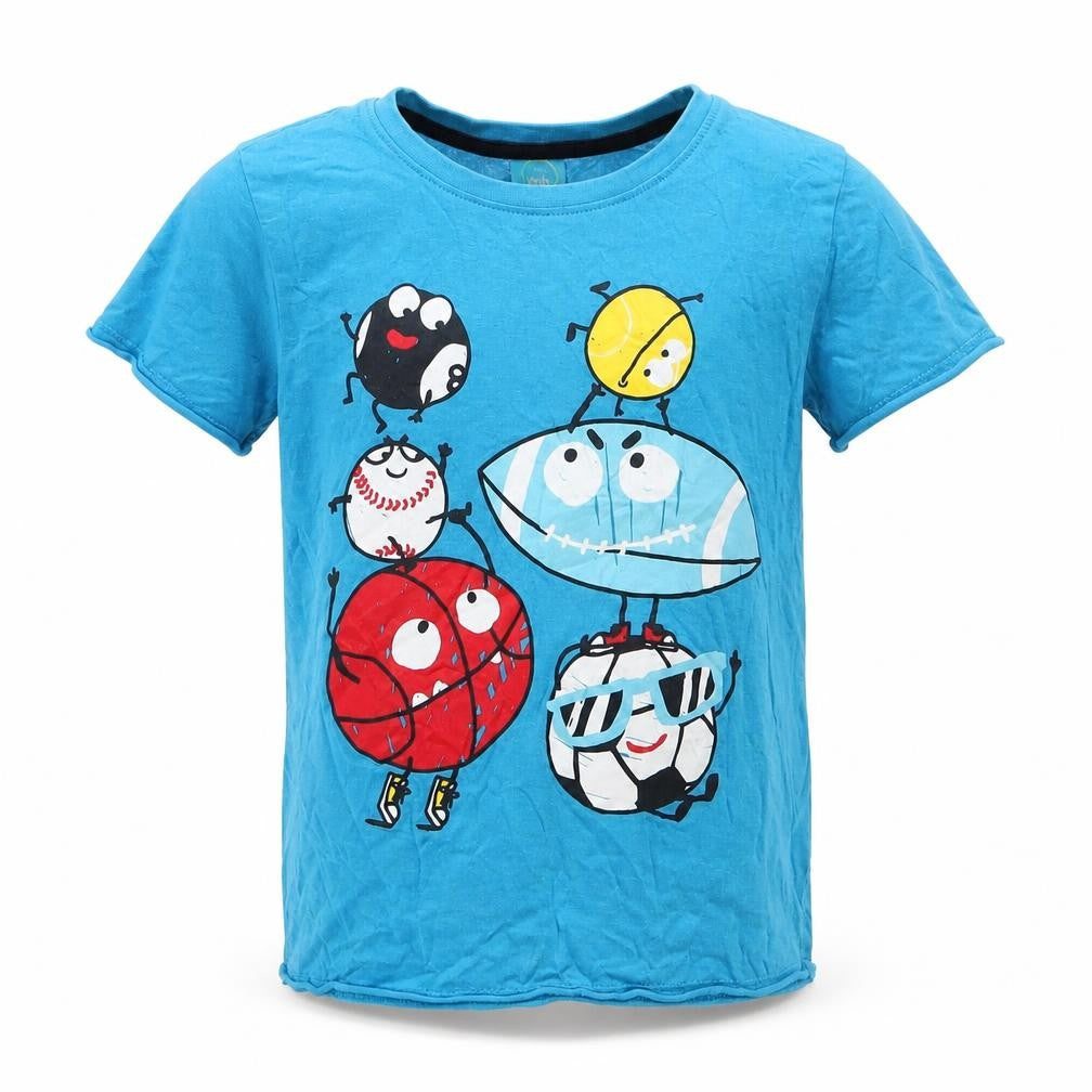 Little Kids Boys Blue  100% Cotton Basic T-Shirt Size 6-7 Years Round Neck