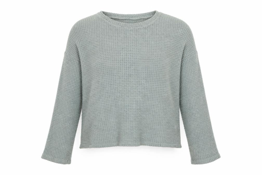 Front view of Preworn women’s green round neck polyester jumper, size S