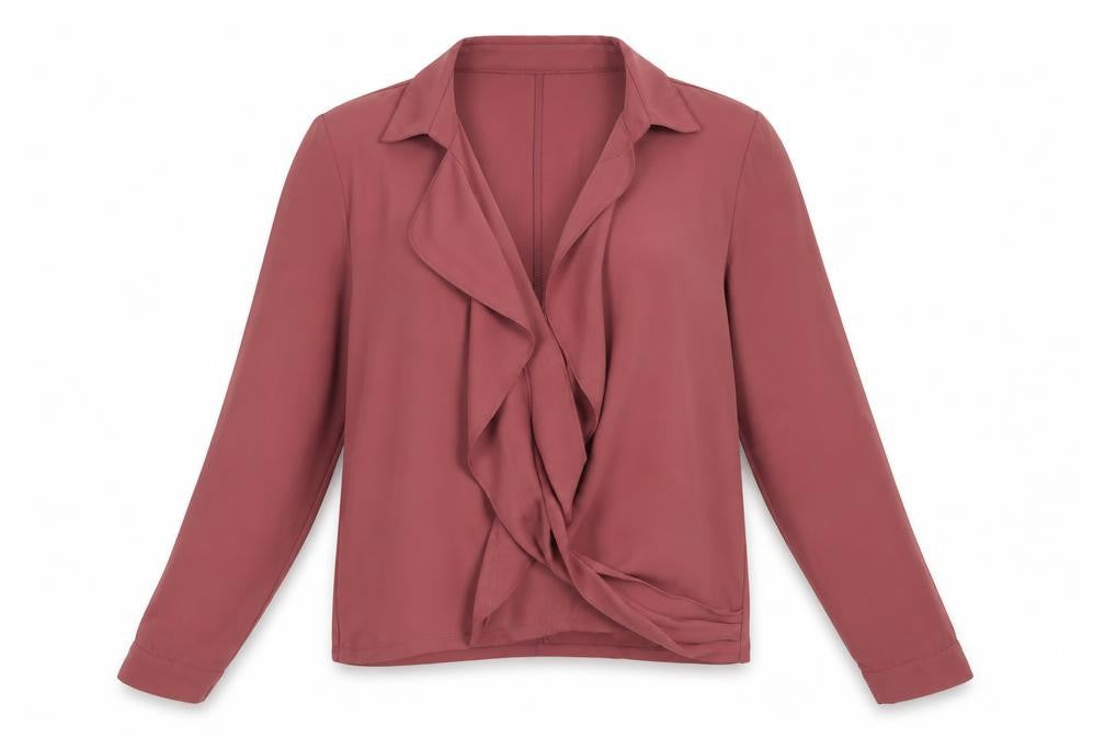 Front view of PRETTYLITTLETHING women’s brown polyester basic blouse, size UK 12, collared