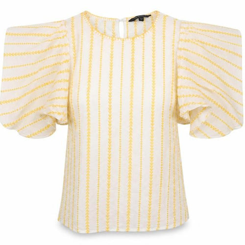 Dorothy Perkins Womens Yellow Striped 100% Cotton Basic Blouse Size 10 Round Neck