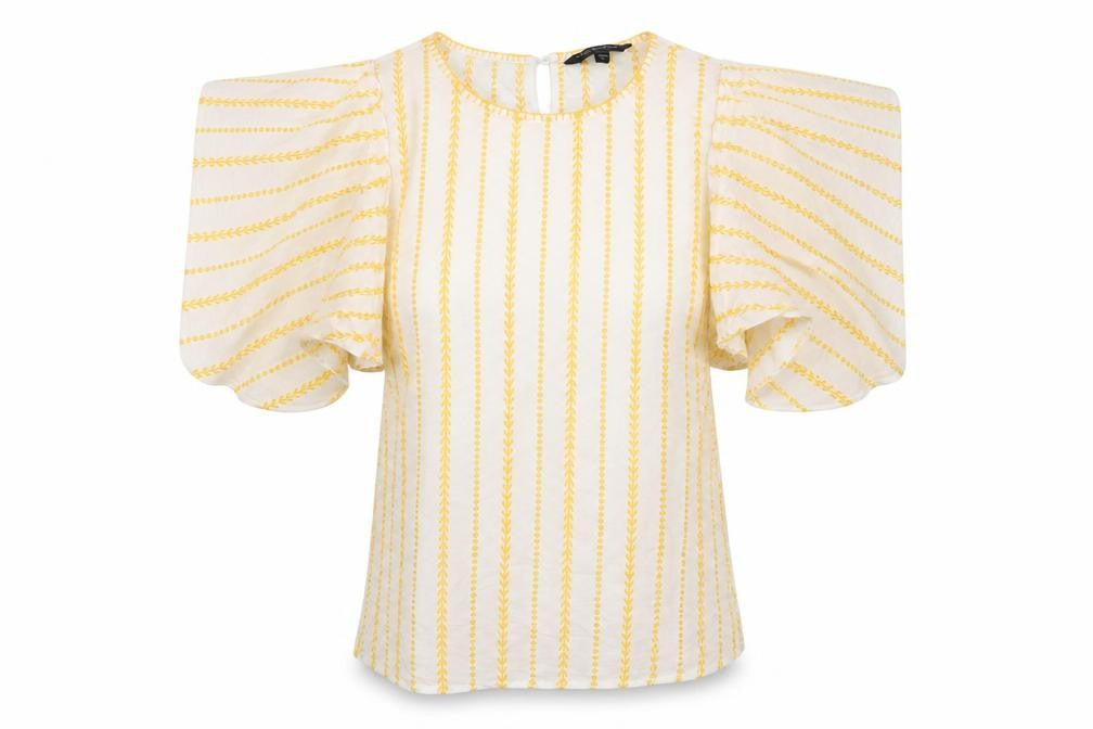 Dorothy Perkins Womens Yellow Striped 100% Cotton Basic Blouse Size 10 Round Neck