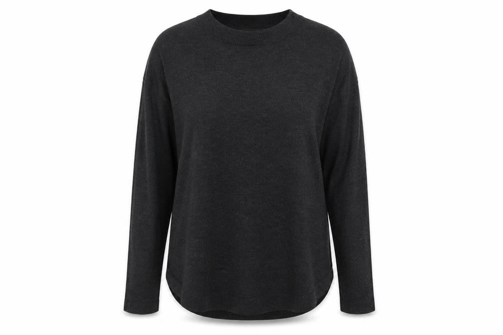 Front view of H&M women’s grey crew neck polyester jumper, size S