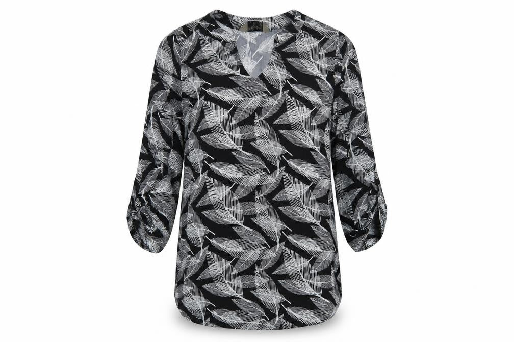 Front view of Poetic Soul women’s black floral polyester basic blouse, size S, v-neck