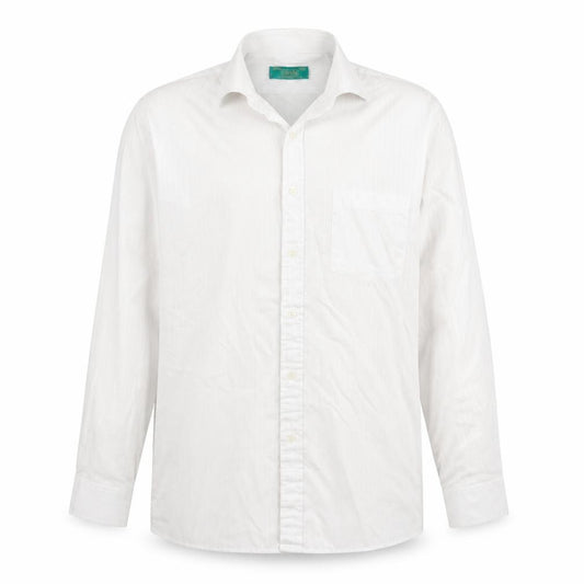 Front view of Canda men’s white cotton button-up, size 15, collared button
