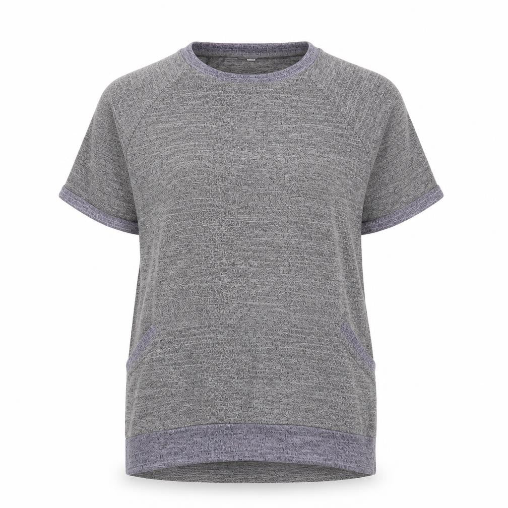 Front view of Preworn women’s grey round neck polyester jumper, size XL