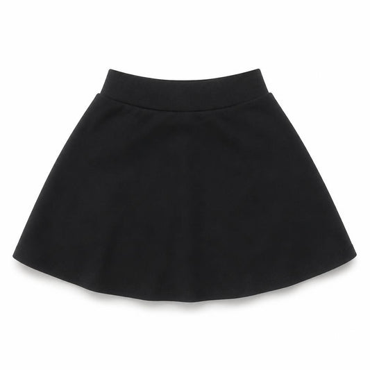 Front view of Next girls’ black polyester skater skirt, size 6, years regular - school